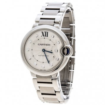 مملوكة مسبقًا Cartier Silver Stainless Steel Ballon Bleu Diamonds 3284 Women's Wristwatch 36 mm