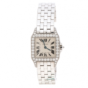 Pre Owned Cartier Diamond 18k White Gold Santos Demoiselle 2703 Women's Wristwatch 28MM