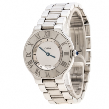 Pre Owned Cartier Silver Stainless Steel Must De Cartier 21 Women's Wristwatch 31 mm