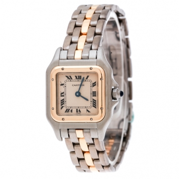 Pre Owned Cartier Cream 18K Yellow Gold Stainless Steel Panthère Women's Wistwatch 22 mm