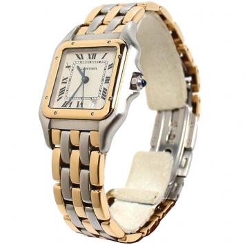 Pre Owned Cartier Silver 18K Yellow Gold and Stainless Steel Panthere de Cartier Women's Wristwatch 26MM
