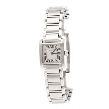 Pre Owned Cartier Cream Stainless Steel Tank Française 2384 Women's Wristwatch 20 mm
