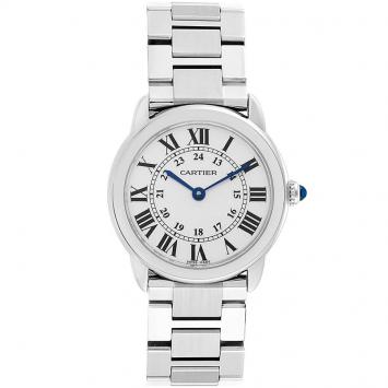 Pre Owned Cartier Silver Stainless Steel Ronde Solo W6701004 Women's Wristwatch 29MM