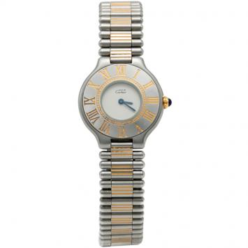 Pre Owned Cartier White Must De Cartier 21 Women's Watch 28MM