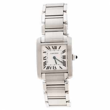 Pre Owned Cartier White Stainless Steel Tank Francaise 2301 Women's Wristwatch 25 mm