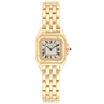 Pre Owned Cartier White 18K Yellow Gold Panthere W25022B9 Women's Wristwatch 22MM