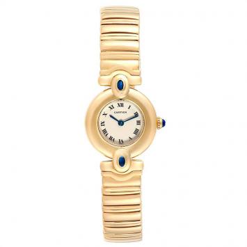Pre Owned Cartier White 18K Yellow Gold Sapphire Colisee VLC Women's Wriswatch 24 MM