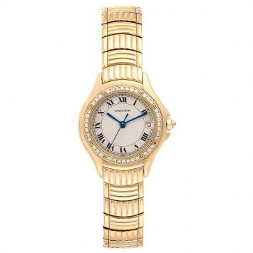 Pre Owned CartierWhite Diamonds And 18K Yellow Gold Panthere Cougar 1171 Women's Wriswatch 26 MM