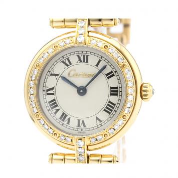 Pre Owned Cartier Silver Diamonds 18K Yellow Gold Panthere Women's Wristwatch 24 MM