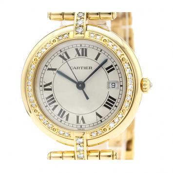 Pre Owned Cartier Silver Diamonds 18K Yellow Gold Panthere Women's Wristwatch 30 MM