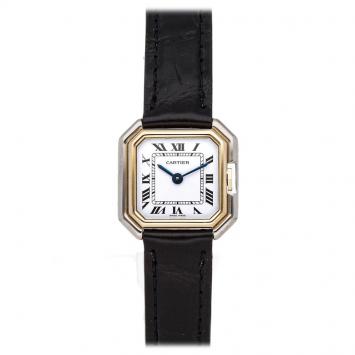 Pre Owned Cartier Silver 18K White Gold 18K Yellow Gold nd Alligator Strap Ceinture Women's Wristwatch 25MM