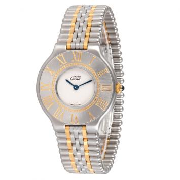Pre Owned Cartier Silver Gold Plated and Stainless Steel Must 21 9010 Women's Wristwatch 31MM