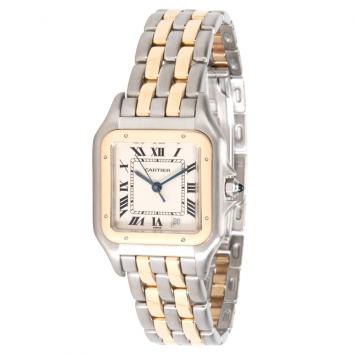 Pre Owned Cartier Ivory 18K Yellow Gold and Stainless Steel Panther 183949 Women's Wristwatch 26MM