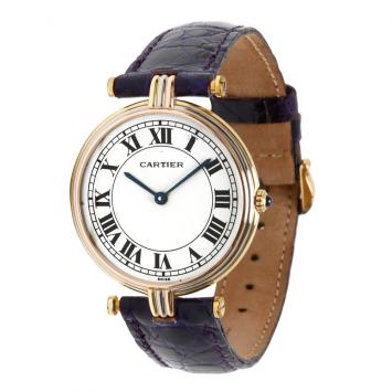 Pre Owned Cartier White 18K 3 Tone Gold Vendome 8988 Women's Wristwatch 30MM