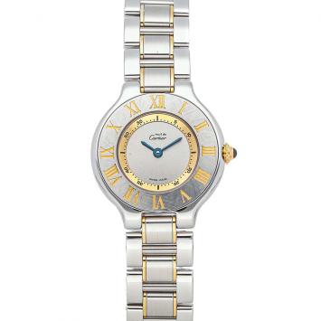 Pre Owned Cartier Silver Stainless Steel Gold Plated Must 21 W10073R6 Women's Wristwatch 28 MM