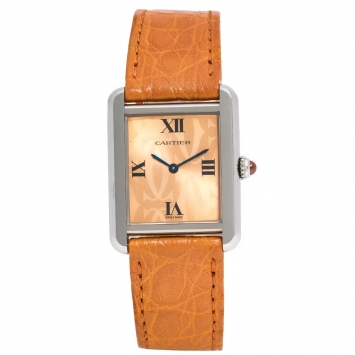 Pre Owned Cartier Orange Stainless Steel Tank Solo 2716 Women's Wristwatch 24 mm