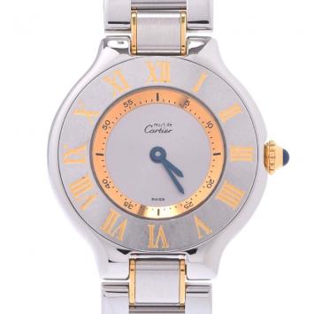 Pre Owned Cartier Silver Stainless Steel Gold Plated Must 21 W10073R6 Women's Wristwatch 25 MM
