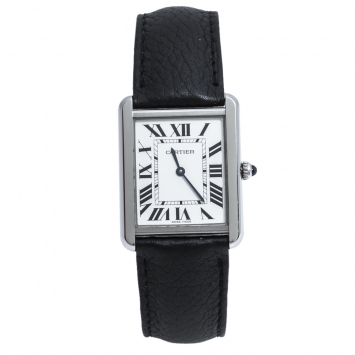 Pre Owned Cartier Silver White Stainless Steel Tank Solo 3169 Women's Wristwatch 27 mm