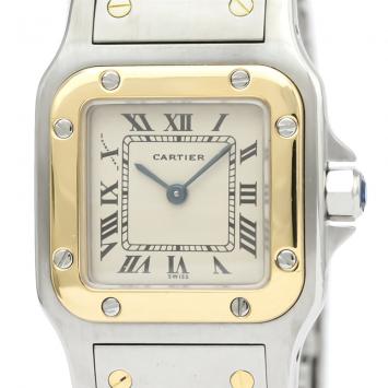 Pre Owned Cartier Silver 18K Yellow Gold And Stainless Steel Santos Galbee Quartz 166930 Women's Wristwatch 24 MM