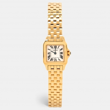 Pre Owned Cartier Cream 18k Yellow Gold Santos Demoiselle W25063X9 Women's Wristwatch 21 mm