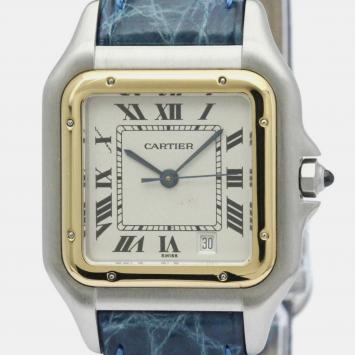 Pre Owned Cartier Silver 18k Yellow Gold And Stainless Steel Panthere De Cartier Quartz Women's Wristwatch 27 mm