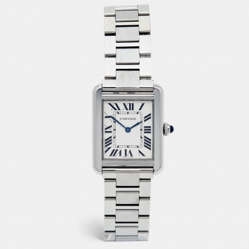 Pre Owned Cartier Silver Stainless Steel Tank Solo W5200013 Women's Wristwatch 24 mm