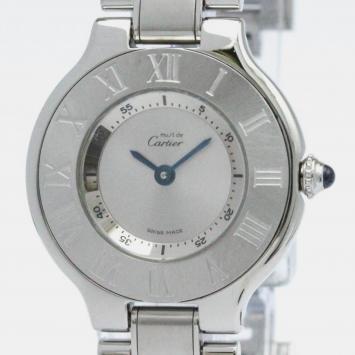 Pre Owned Cartier Silver Stainless Steel Must 21 Quartz Women's Wristwatch 28 mm
