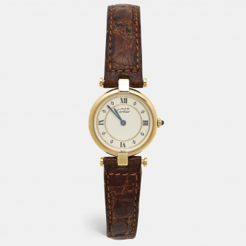 Pre Owned Cartier Cream Vermeil Alligator Must de Cartier Women's Wristwatch 24 mm