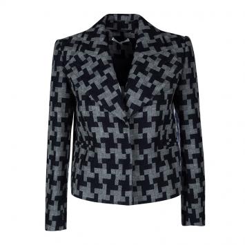 Pre Owned Carven Grey and Navy Blue Patterned Wool Blend Jacket S