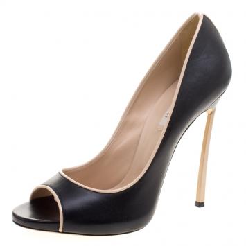 مملوكة مسبقًا Casadei Two Tone Leather Open Toe Blade Heel Pumps Size 41