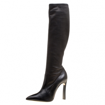 مملوكة مسبقًا Casadei Black Leather Pointed Toe Knee Length Boots Size 41