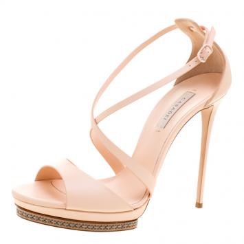 مملوكة مسبقًا Casadei Peach Leather Cross Strap Platform Sandals Size 40