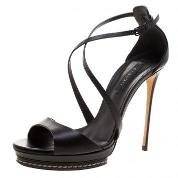 مملوكة مسبقًا Casadei Black Leather Cross Strap Platform Sandals Size 37