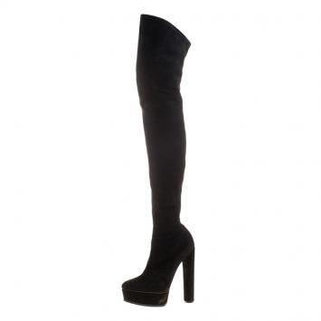 مملوكة مسبقًا Casadei Black Stretch Suede Over the Knee Boots Size 37