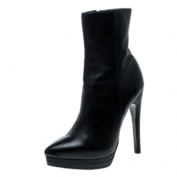 Pre Owned Casadei Black Leather Pointed Toe Platform Ankle Boots Size 37