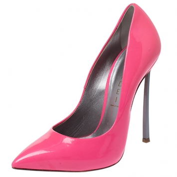 مملوكة مسبقًا Casadei Neon Pink Patent Leather Blade Heel Pumps Size 37