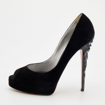 Pre Owned Casadei Black Suede Peep Toe Pumps Size 40