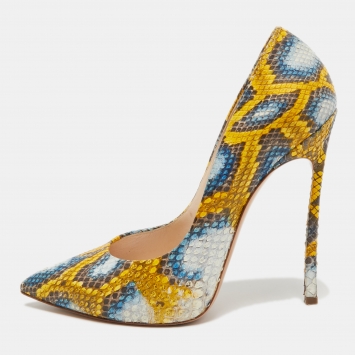 مملوكة مسبقًا Casadei Tricolor Embossed Snakeskin Leather Pointed Toe Pumps Size 38
