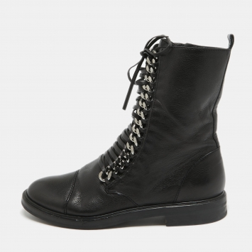 Pre Owned Casadei Black Leather Chain Detail Ankle Boots Size 39