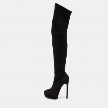 Pre Owned Casadei Black Suede Over The Knee Length Platform Boots Size 40