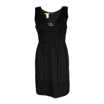 Pre Owned Catherine Malandrino Black Contrast Pintuck Detail Sleeveless Dress M