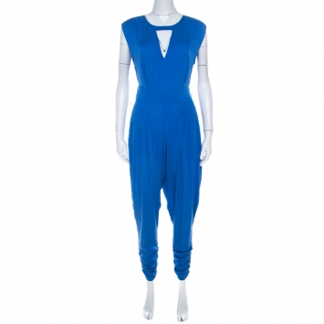 Pre Owned Catherine Malandrino Cobalt Blue Silk Cut Out Detail Carrie Harem Jumpsuit S