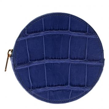 Pre Owned Celine Blue Croc Embossed Round Zip Coin Purse