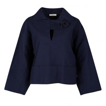 Pre Owned Celine Navy Blue Cotton Oversized Cropped Box Jacket S