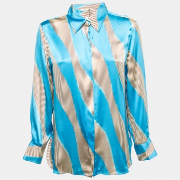 Pre Owned Celine Blue Printed Satin Silk Buttoned Shirt L