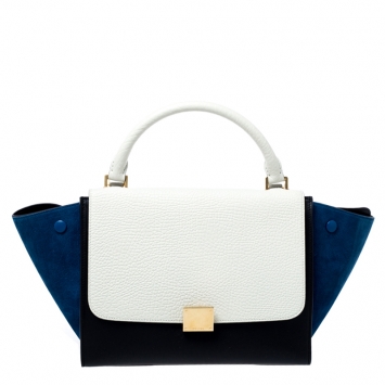 Pre Owned Celine Tri Color Leather and Suede Small Trapeze Bag