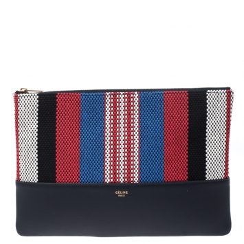 Pre Owned Celine Multicolor Leather and Woven Solo Clutch