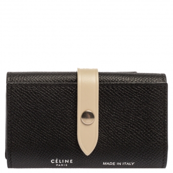 Pre Owned Celine Black/Ivory Grained Leather Strap Key Case