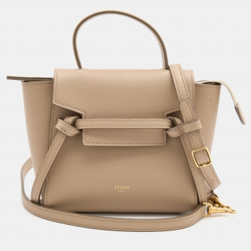 Pre Owned Celine Beige Leather Pico Belt Top Handle Bag
