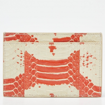 Pre Owned Celine Orange/White Elaphe Leather Card Holder